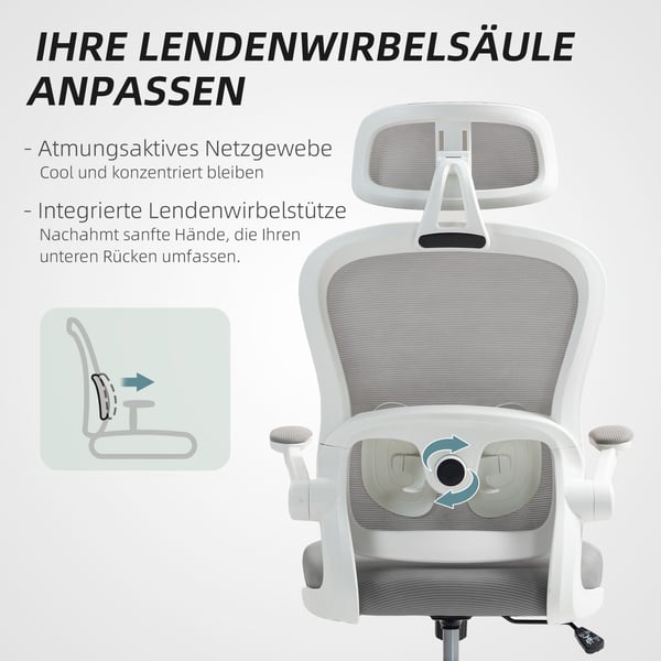 Toimistotuoli, Ergonominen, 64x62x107 cm, Harmaa, Verkko