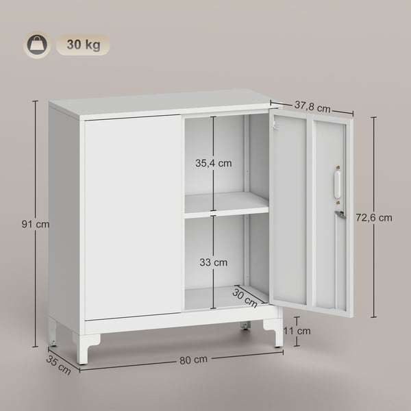 Metal Kontorskab, 80x35x91 cm, Hvid