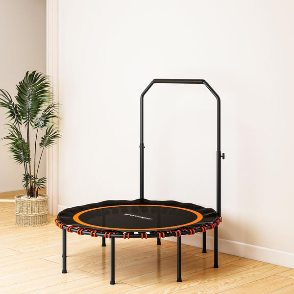 Fitness trampolin, justerbart gelænder, 114x109-129 cm, orange, stål