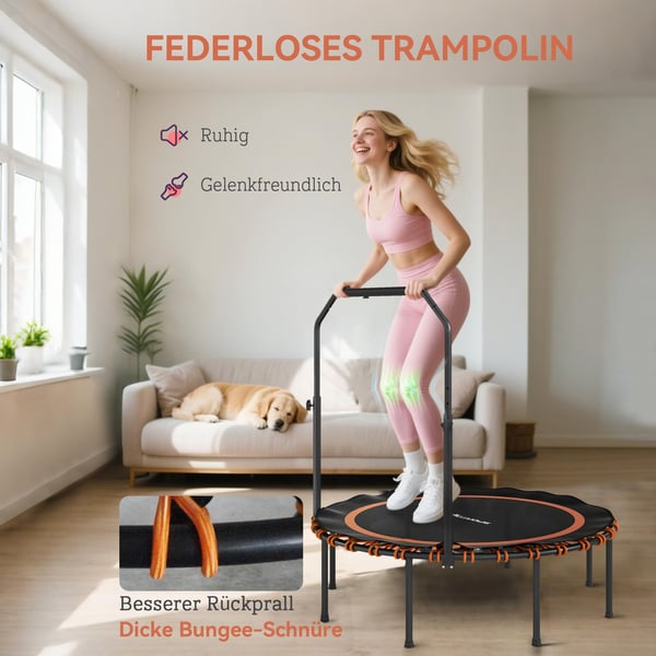 Fitness trampolin, justerbart gelænder, 114x109-129 cm, orange, stål