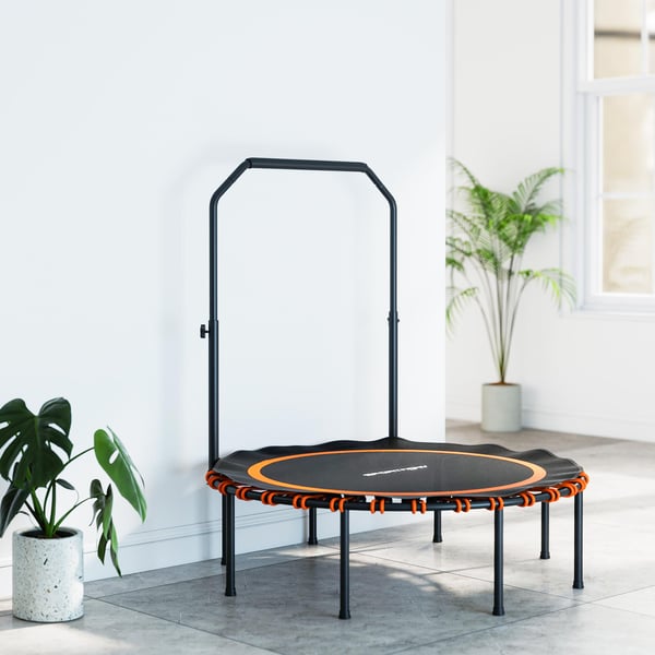 Fitness trampolin, justerbart gelænder, 114x109-129 cm, orange, stål