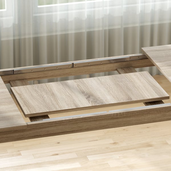 Udtrækkeligt Spisebord, 180x90x76,6 cm til 260x90x76,6 cm, Eg