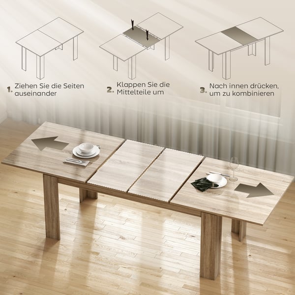 Udtrækkeligt Spisebord, 180x90x76,6 cm til 260x90x76,6 cm, Eg