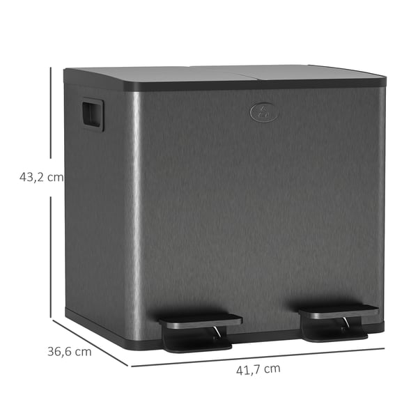 Dobbelt affaldsspand, 41,7x36,6x43,2 cm, sort, rustfrit stål