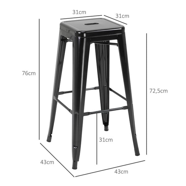 Barstolsæt, 43x43x76 cm, Sort, Metal