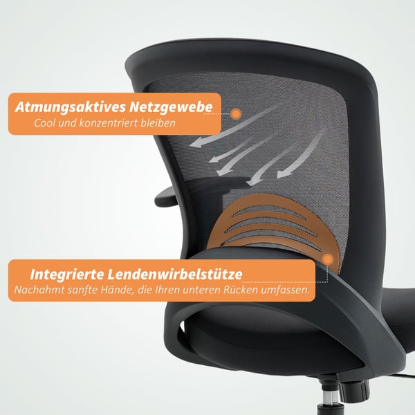 Kontorstol, Justerbar Mesh Skrivebordsstol, 65x59x92.5-102.5 cm, Sort