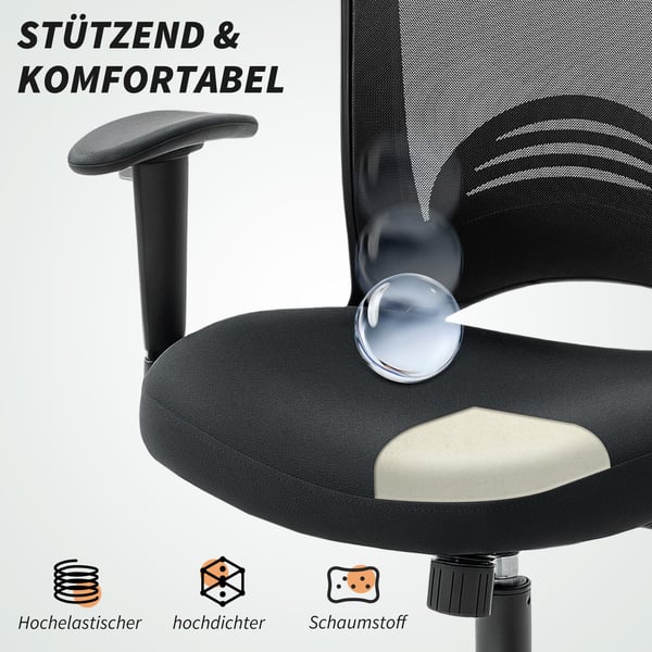Kontorstol, Justerbar Mesh Skrivebordsstol, 65x59x92.5-102.5 cm, Sort