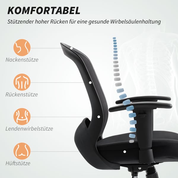 Kontorstol, Justerbar Mesh Skrivebordsstol, 65x59x92.5-102.5 cm, Sort