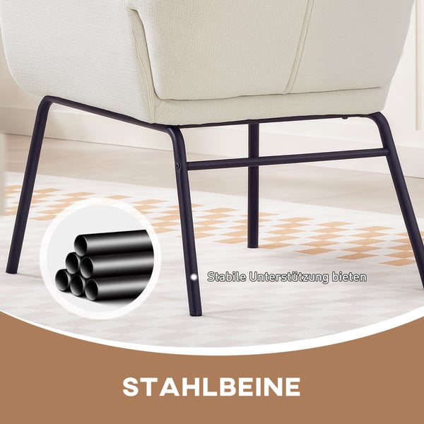 Polstret lænestol 70x74,5x103,5 cm cremehvid, stålben