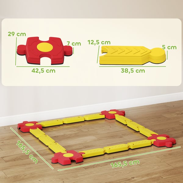 Balancebom-sæt, 165,5x165,5x7 cm, Gul+Rød, plast