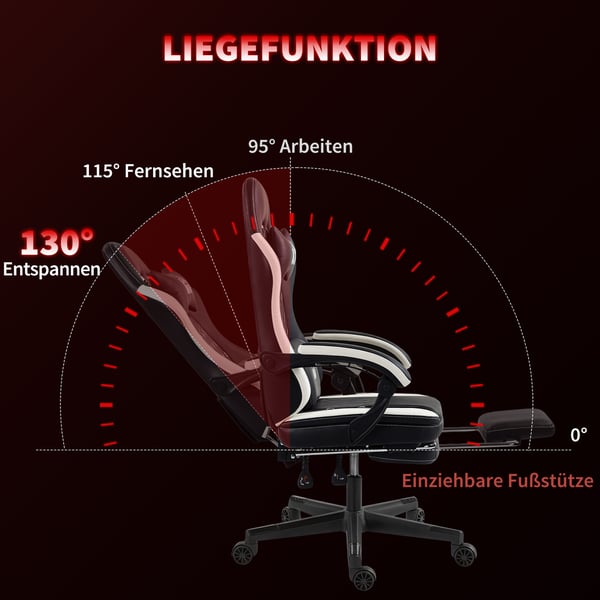 Gamingstol, 64x65x118-128 cm, Sort+Hvid, Justerbar