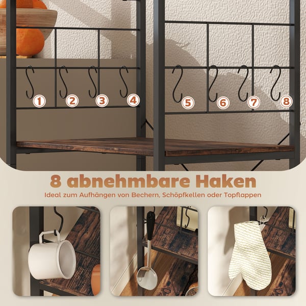 Køkkenreol, 4-niveaus design, 60x42x134,5 cm, brun sort, metal