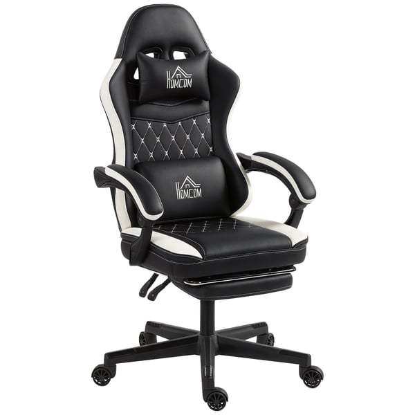 Gamingstol, 64x65x118-128 cm, Sort+Hvid, Justerbar