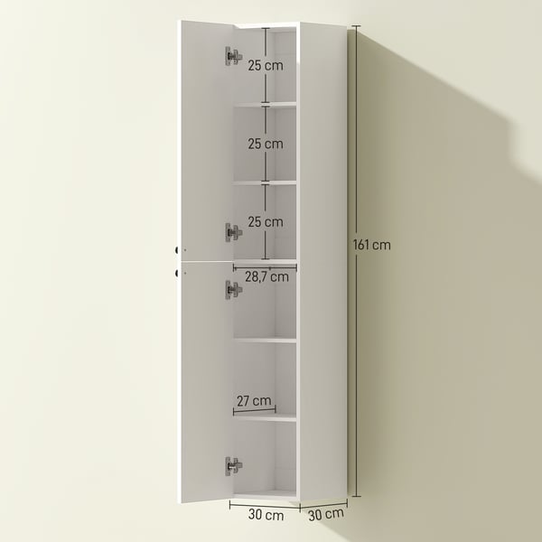 Badeværelsesskab, 30x30x161 cm, Hvid, MDF