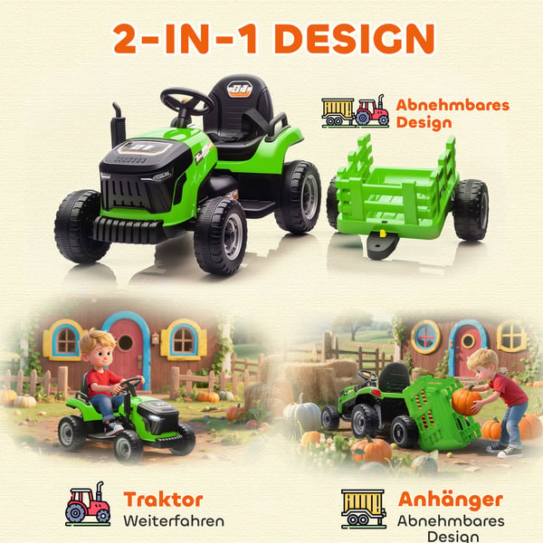 Elektrisk legetraktor til børn 139x58x55 cm grøn, plast