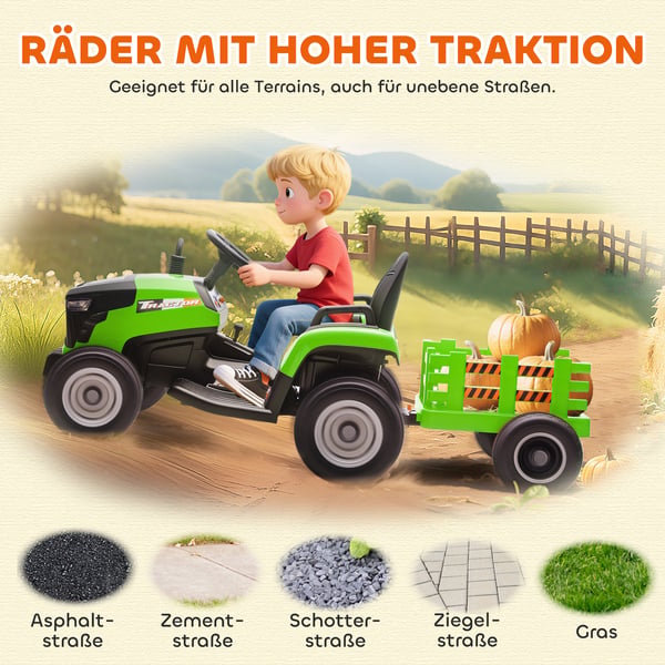 Elektrisk legetraktor til børn 139x58x55 cm grøn, plast