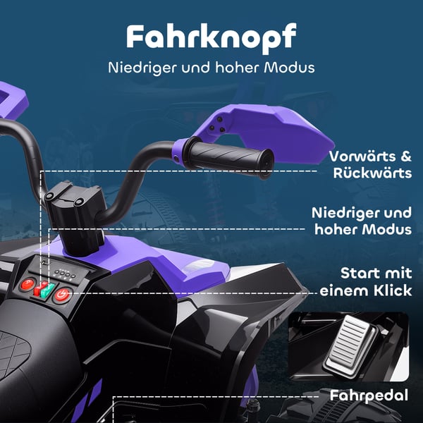 Elektrisk børne ATV, 109x68.5x76 cm, violet, plast/metal