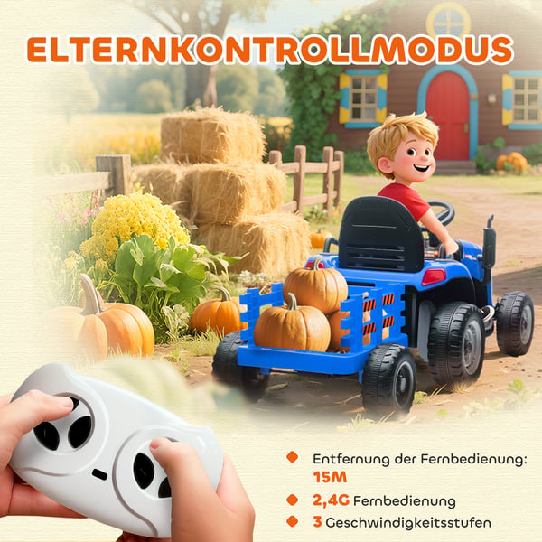 Elektrisk legetraktor, 139x58x55 cm, Blå, Plastik