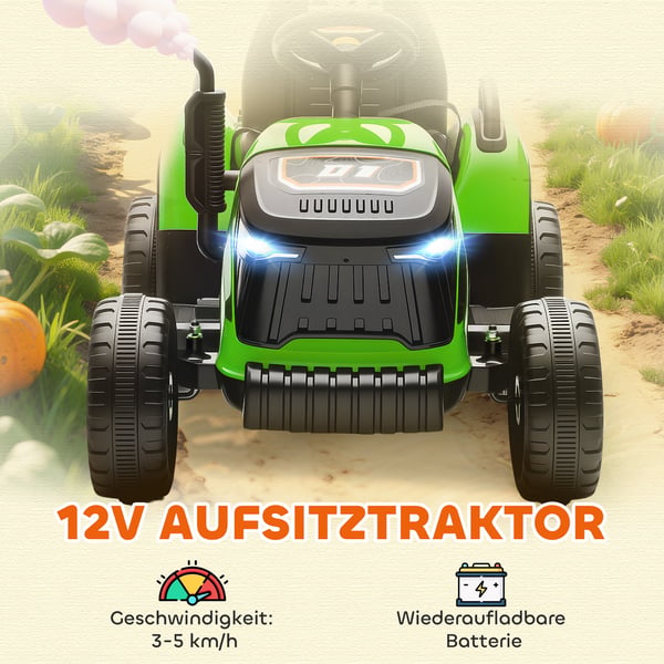 Elektrisk legetraktor til børn 139x58x55 cm grøn, plast