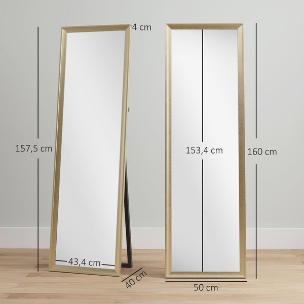 Fuld længde spejl, 160x50 cm, guld, metalramme