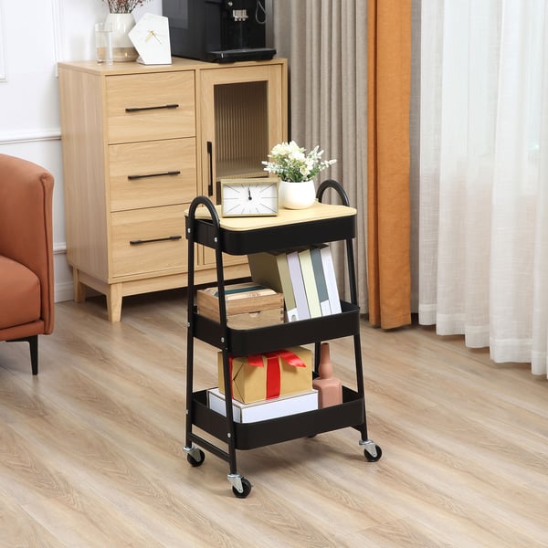 Serveringsvogn, 45x31x79,4 cm, Sort, Metal og plast