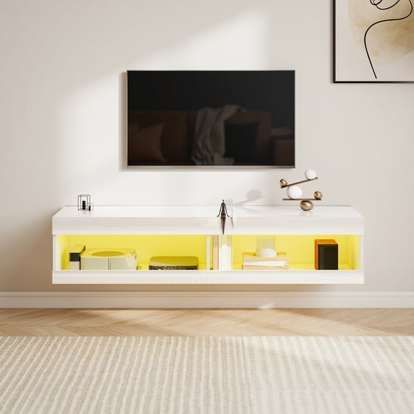TV-skab, 140x40x30 cm, Hvid, Højglans finish