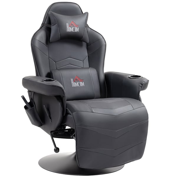 Gamingstol, Massagefunktion, Tilbagelænet ryglæn, Fodstøtte, 79,5x82,5x111,5 cm, Sort, Kunstlæder