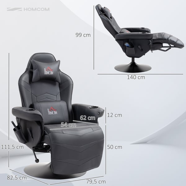 Gamingstol, Massagefunktion, Tilbagelænet ryglæn, Fodstøtte, 79,5x82,5x111,5 cm, Sort, Kunstlæder