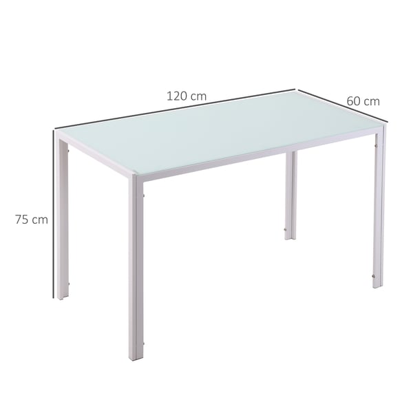 Spisebord, 120x60x75 cm, Hvid, Glas og Metal