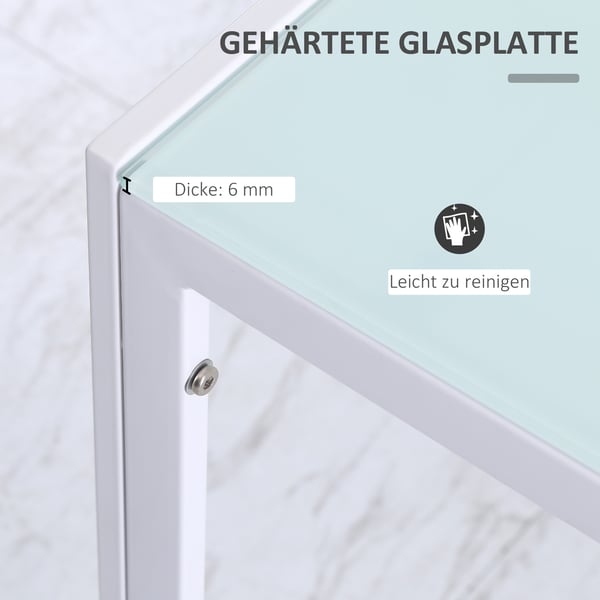 Spisebord, 120x60x75 cm, Hvid, Glas og Metal