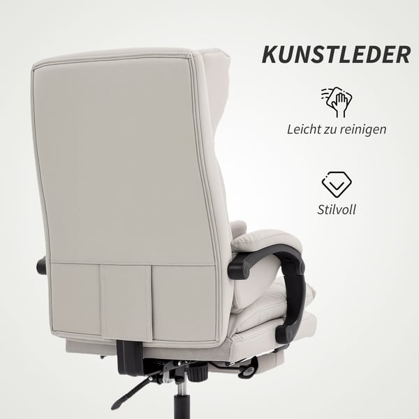 Kontorstol, højdejusterbar skrivebordsstol med lændestøtte, 66x60x113-121 cm, lysegrå, kunstlæder