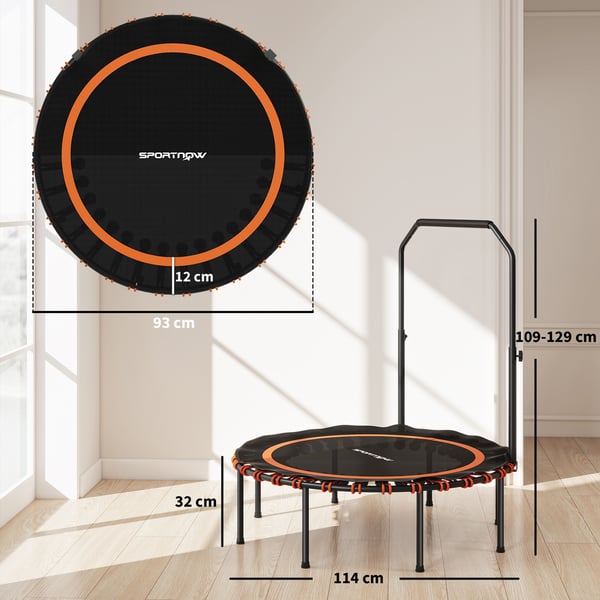 Fitness trampolin, justerbart gelænder, 114x109-129 cm, orange, stål