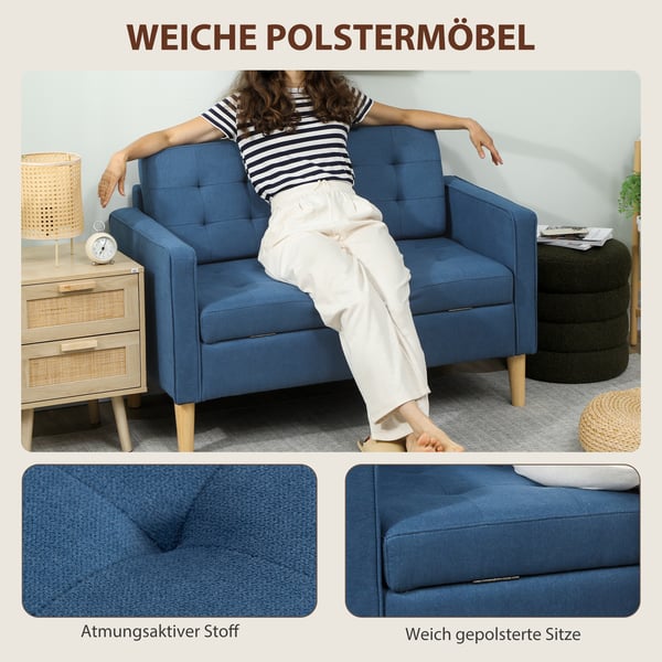Tosædersofa 117x62x78 cm Blå, opbevaring