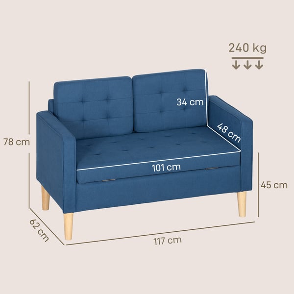Tosædersofa 117x62x78 cm Blå, opbevaring