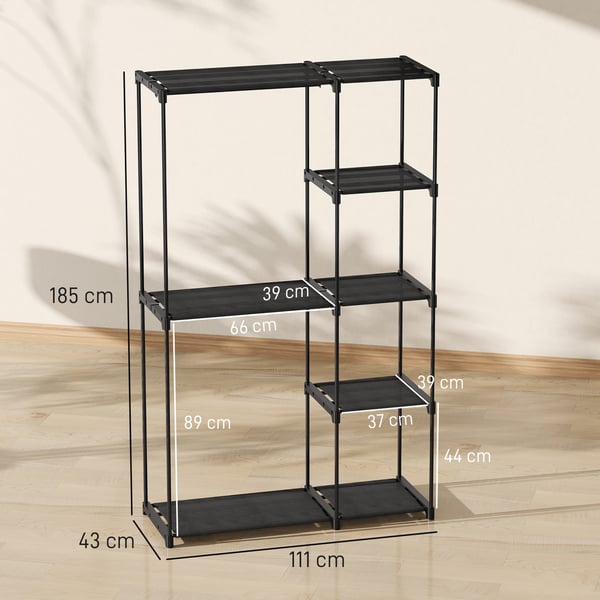 Stofgarderobe, 111x43x185 cm, Sort, Stål