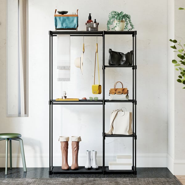 Stofgarderobe, 111x43x185 cm, Sort, Stål