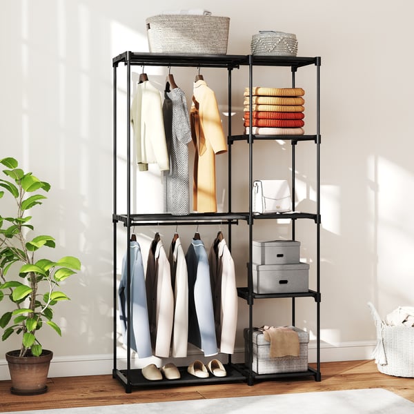 Stofgarderobe, 111x43x185 cm, Sort, Stål