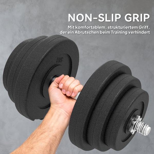 Hantelset 40 kg svart, metalhandtag, golvvänlig