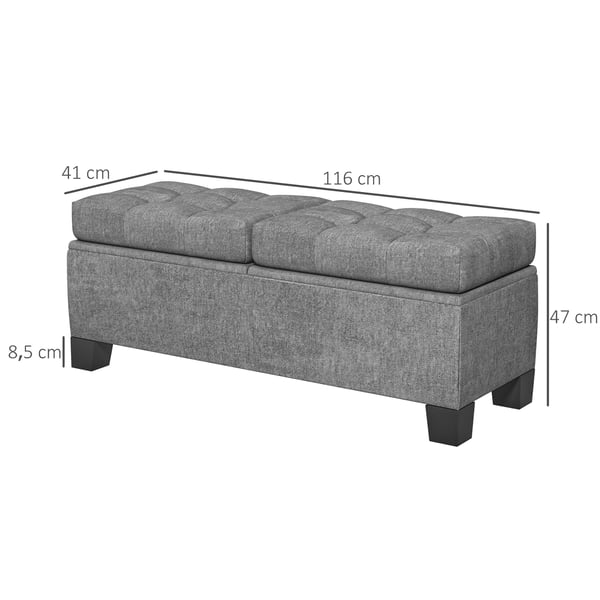 Opbevaringsbænk 116x41x47 cm Grå, polstring i linnedlook