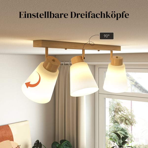 Loftlampe LED 40W 55x13x20 cm Naturtræ Glas