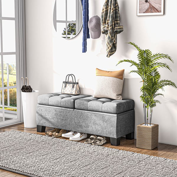 Opbevaringsbænk 116x41x47 cm Grå, polstring i linnedlook