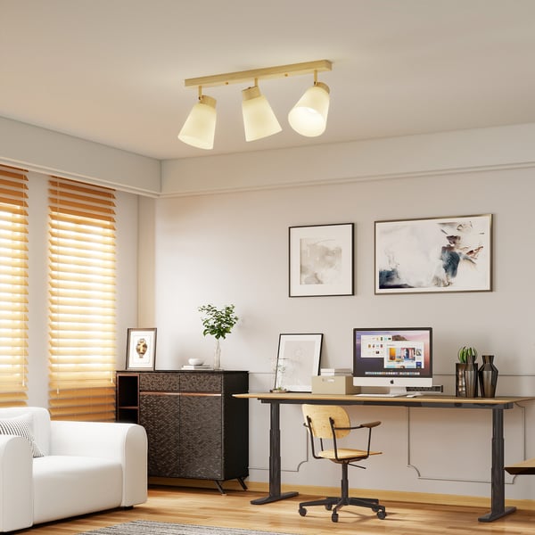 Loftlampe LED 40W 55x13x20 cm Naturtræ Glas