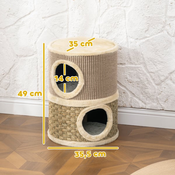 Kissan raapimispiippu, 35.5x35.5x49 cm, khaki, plyysi