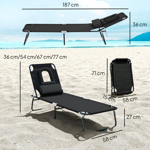 Solvogn 187x58x36 cm Sort, sammenklappelig, metalstel