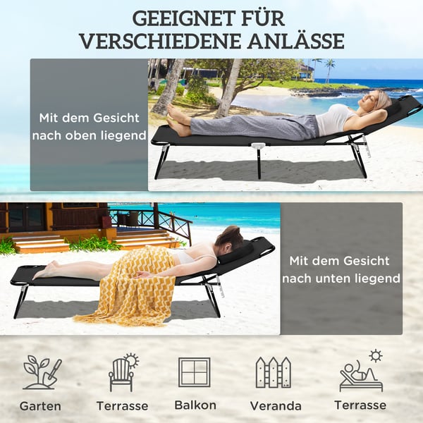 Solvogn 187x58x36 cm Sort, sammenklappelig, metalstel