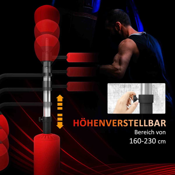 Boksepudestativ, 88x50x160-230 cm, Rød, Justerbar Stål