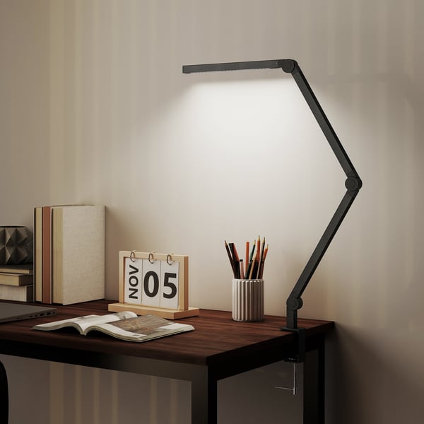 Skrivebordslampe, 121.5x3.8x5.5 cm, Sort, Metal klemme