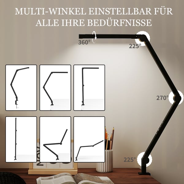 Skrivebordslampe, 121.5x3.8x5.5 cm, Sort, Metal klemme