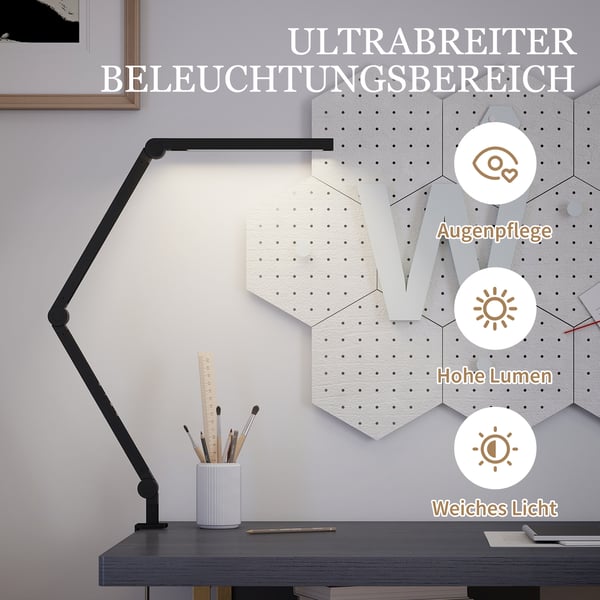Skrivebordslampe, 121.5x3.8x5.5 cm, Sort, Metal klemme