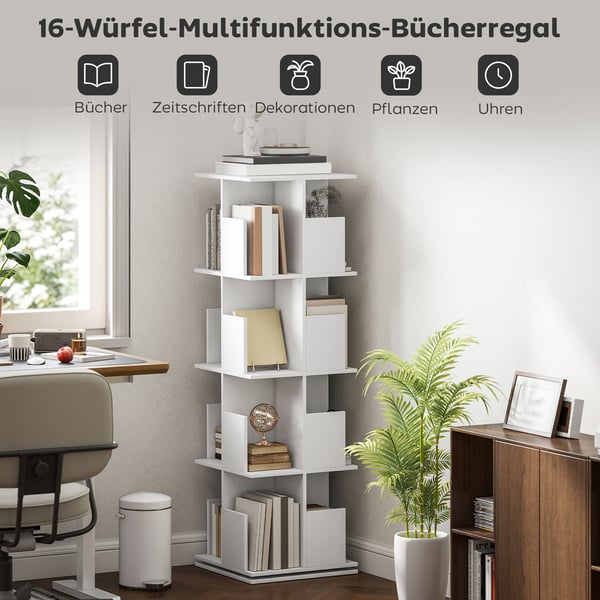 Bogreol, 39x39x128,3 cm, Hvid, Roterende opbevaring
